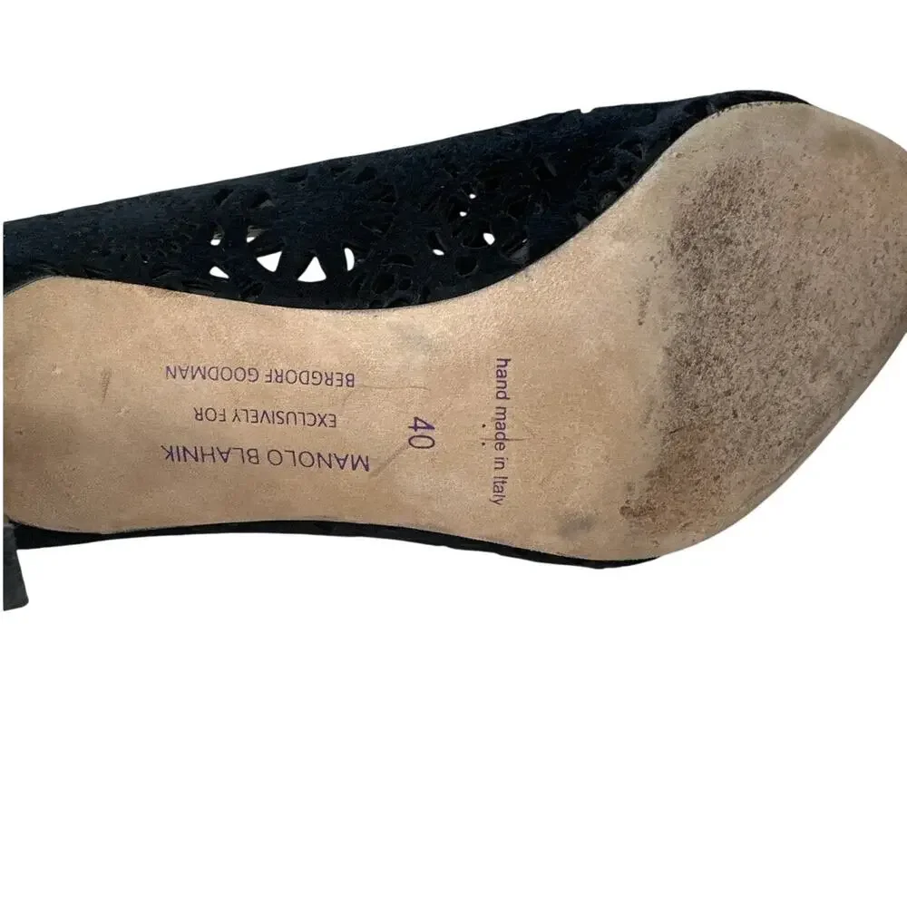 Manolo Blahnik Laser Cut Suede Booties Peep Toe‎ Heels 40/10
